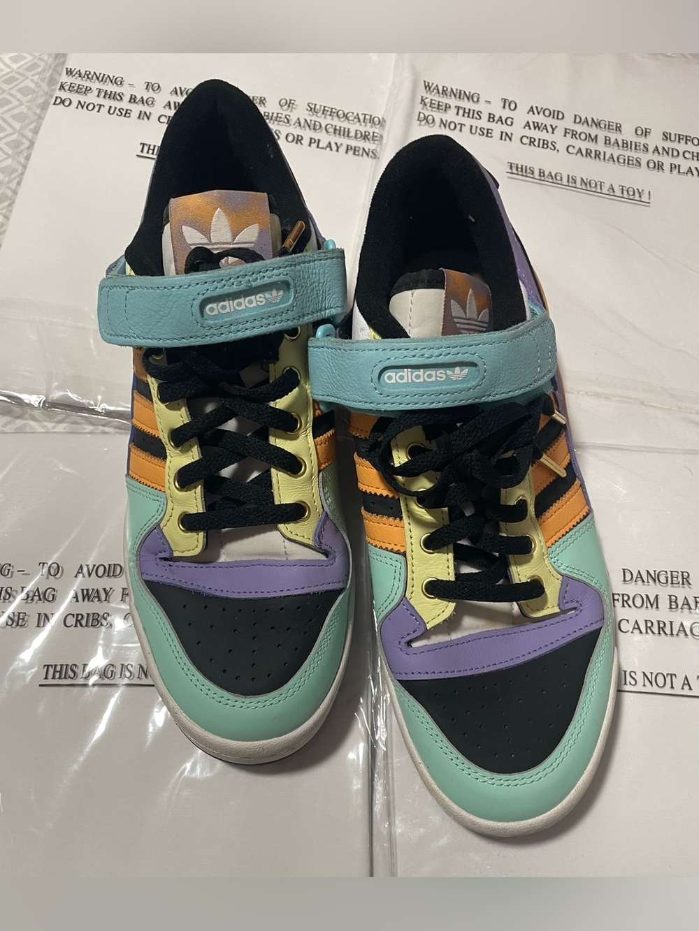 adidas Multicolor Youth Athletic Sneakers – Mint, Purple & Yellow Accents